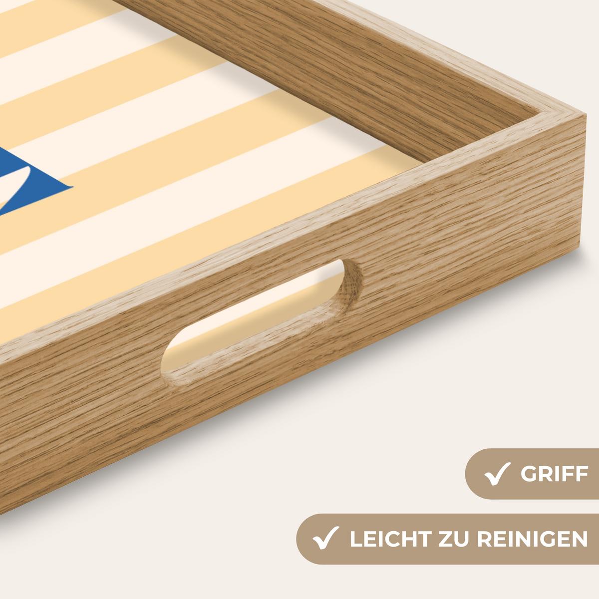 TABLETT Salut - Zitat - Streifen - Gelb - Blau - Weiß 50x35 cm - Beige, Holz (50/5/5cm) - OnlyWow