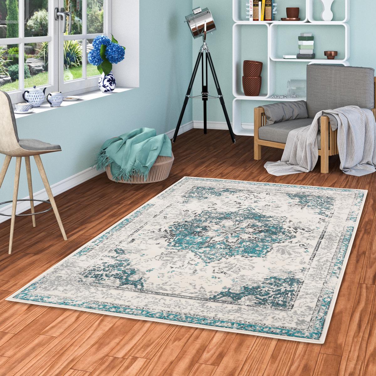DESIGNER TEPPICH POP-VINTAGE - Blau/Creme, Textil (120/170cm) - Pergamon