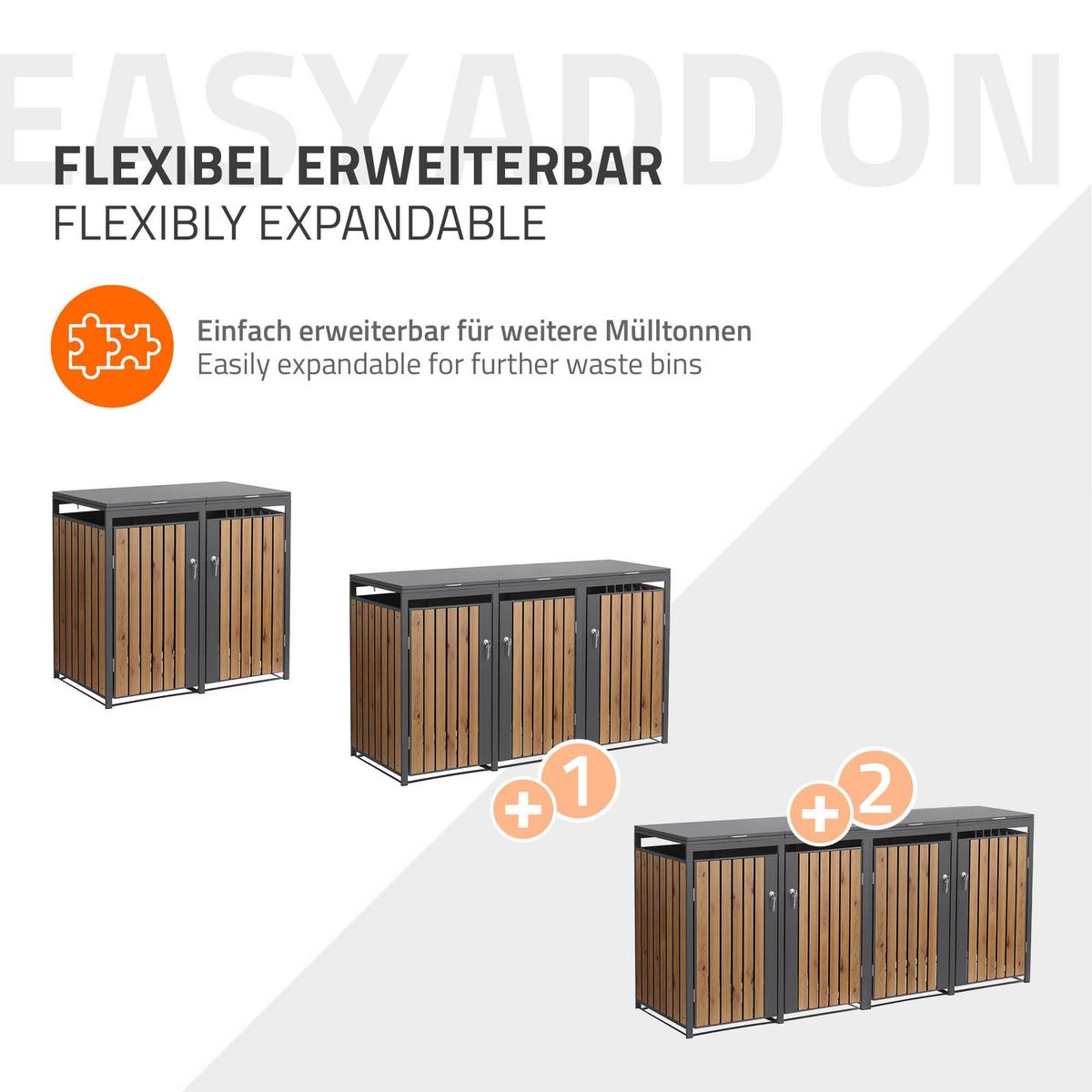 MÜLLTONNENBOX 4er Anthrazit-Holzoptik - Graubraun, Metall (264/120/80cm) - ML-DESIGN