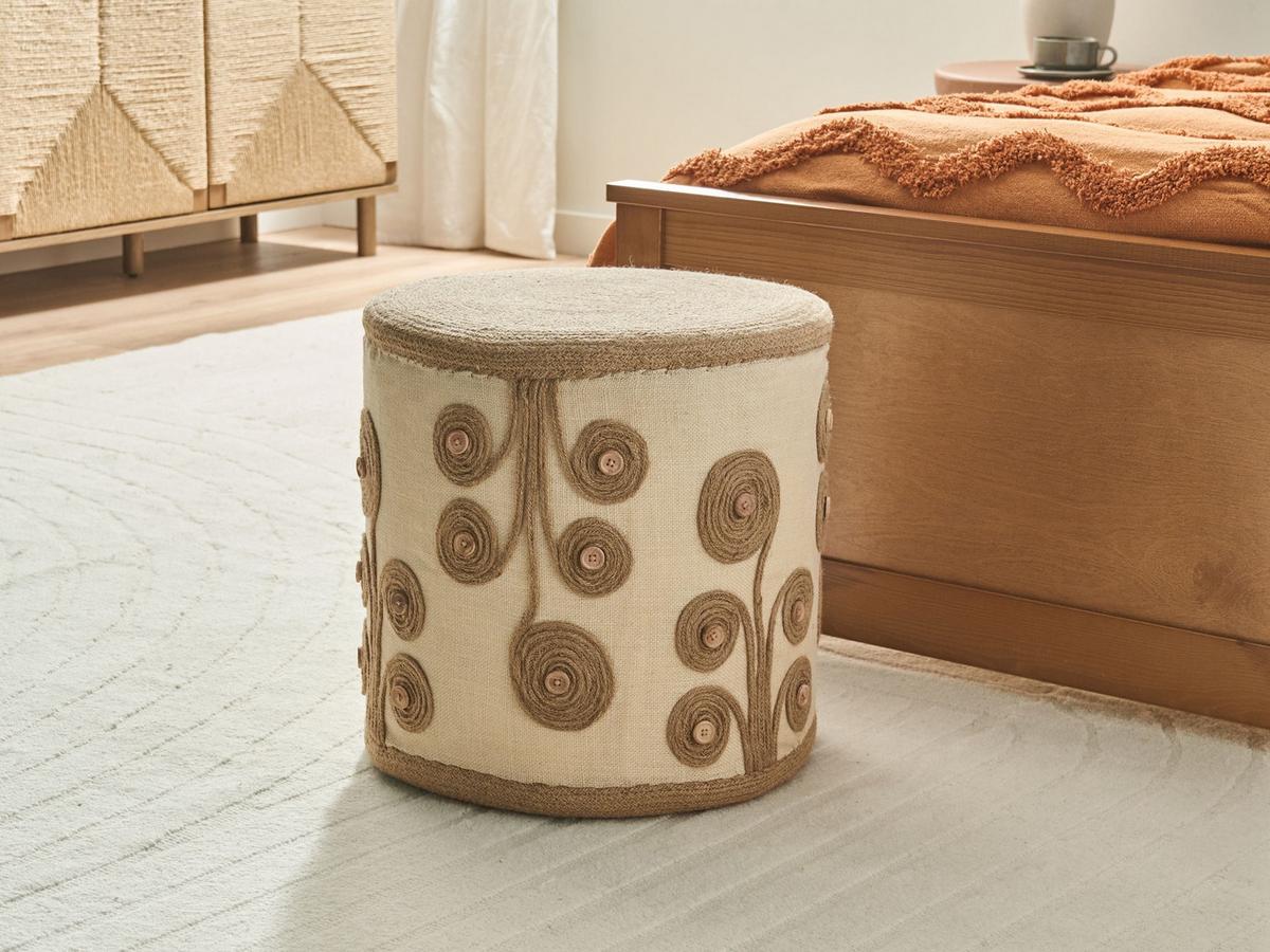 POUF Jute Weiß Diman - Weiß, Textil (40/40/40cm) - Beliani
