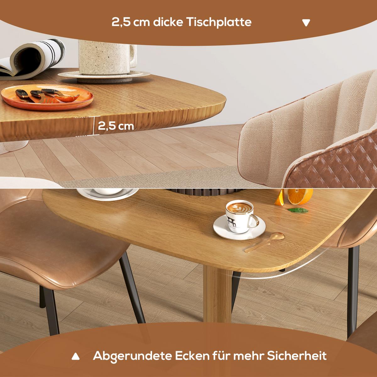 ESSTISCH Kautschukholz Naturholz - Naturfarben, Holz (70/70/75cm) - HOMCOM