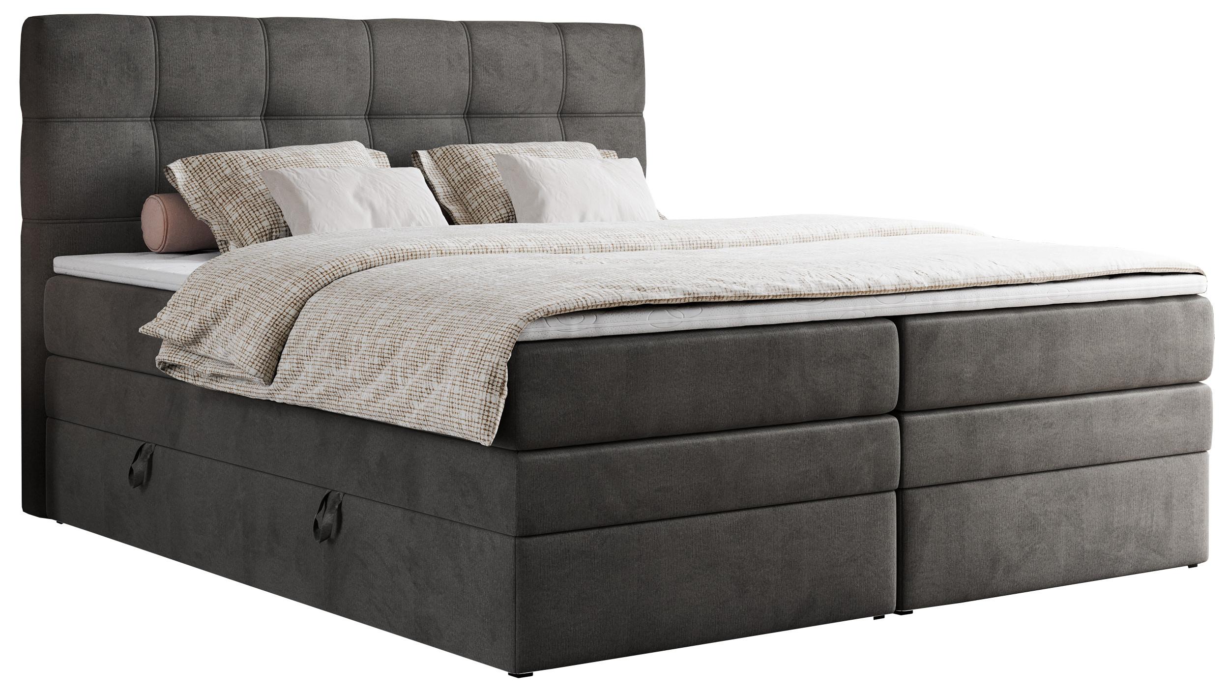 BOXSPRINGBETT ERNI KING 140/200 Dunkelgrau Velvet - H4 - Dunkelgrau, Holz/Textil (140/200cm) - MKS