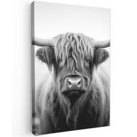 LEINWANDBILD Schottischer Highlander - Nebel - Schwarz - Weiß Deko XXL 80x120 cm - Grau, Textil (80/120cm) - MuchoWow