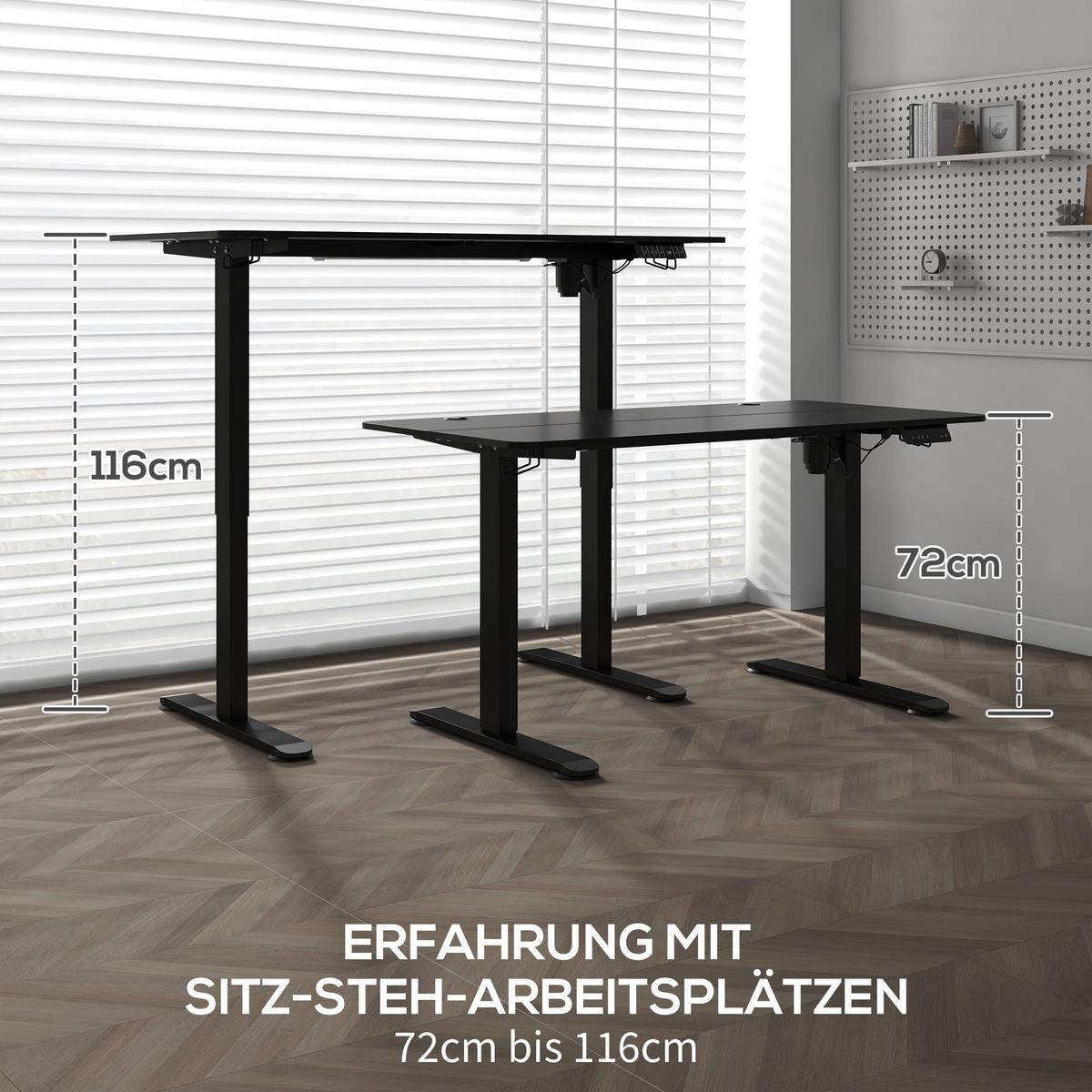 HÖHENVERSTELLBARER Schreibtisch 140 x 70cm Elektrisch Computertisch mit Haken - Schwarz, Kunststoff (140/70/116cm) - Vinsetto
