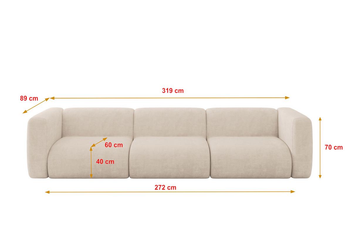 MODULARES Sofa 3-SITZER MIRA-S2 319x89x70 Beige cm Velours - Greige/Beige, Holzwerkstoff/Kunststoff (319/70/89cm) - ALTDECOR