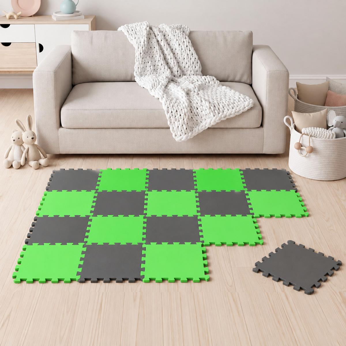 SPIELMATTE ab Null - 180/90/1 cm Puzzlematte Grau - Grau/Grün, Kunststoff (30/30cm) - Littletom