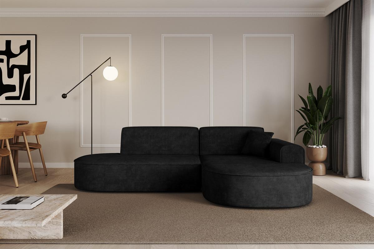 ECKSOFA Ottomane Rechts MARI-L1 - 243x171x79 cm Schwarz Velours - Schwarz, Holzwerkstoff/Kunststoff (171/243cm) - ALTDECOR