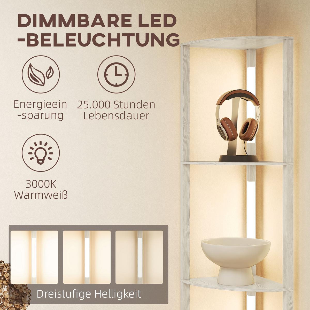 STEHLAMPE mit 4 Ablagen E27 Sockel, 24 W - Eichefarben, Holzwerkstoff (41/29.5/163.5cm) - HOMCOM