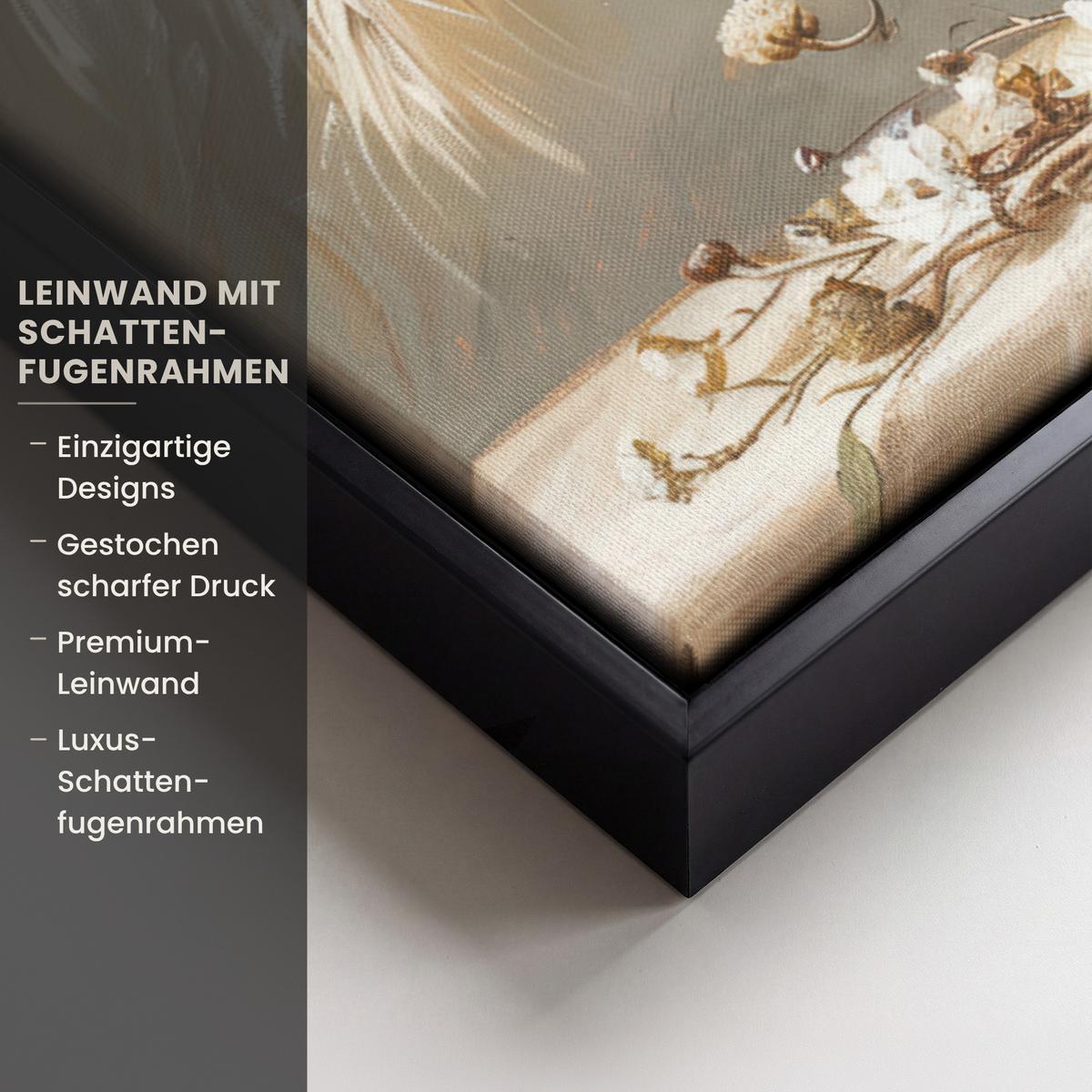 LEINWAND Bilder mit Rahmen - Blumen - Vase - Stilleben - Beige - 70x50 - Creme, Textil (70/50cm) - MuchoWow