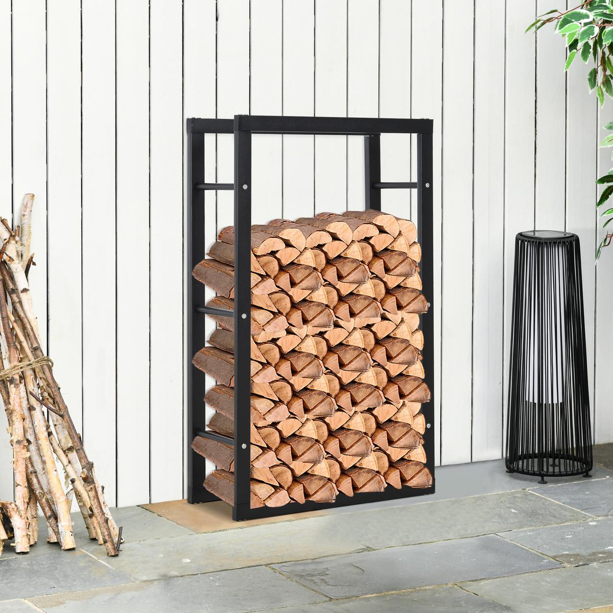 KAMINHOLZREGAL, Stahl, Schwarz, 60L x 25B x 100H cm - Schwarz, Metall (25/100/60cm) - HOMCOM