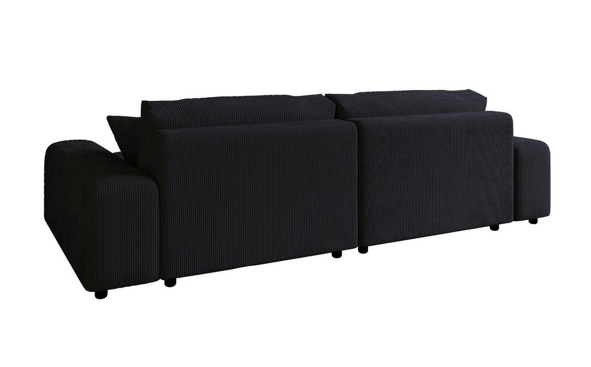 ECKSOFA mit Schlaffunktion, Bettkasten, Wellenunterfederung, seitenverkehrt montierbar B255/T165/H84 cm, Liegefl. 148x196 cm, Cord Schwarz/ 21008 - Schwarz, Kunststoff/Textil (255/165cm) - luma-home