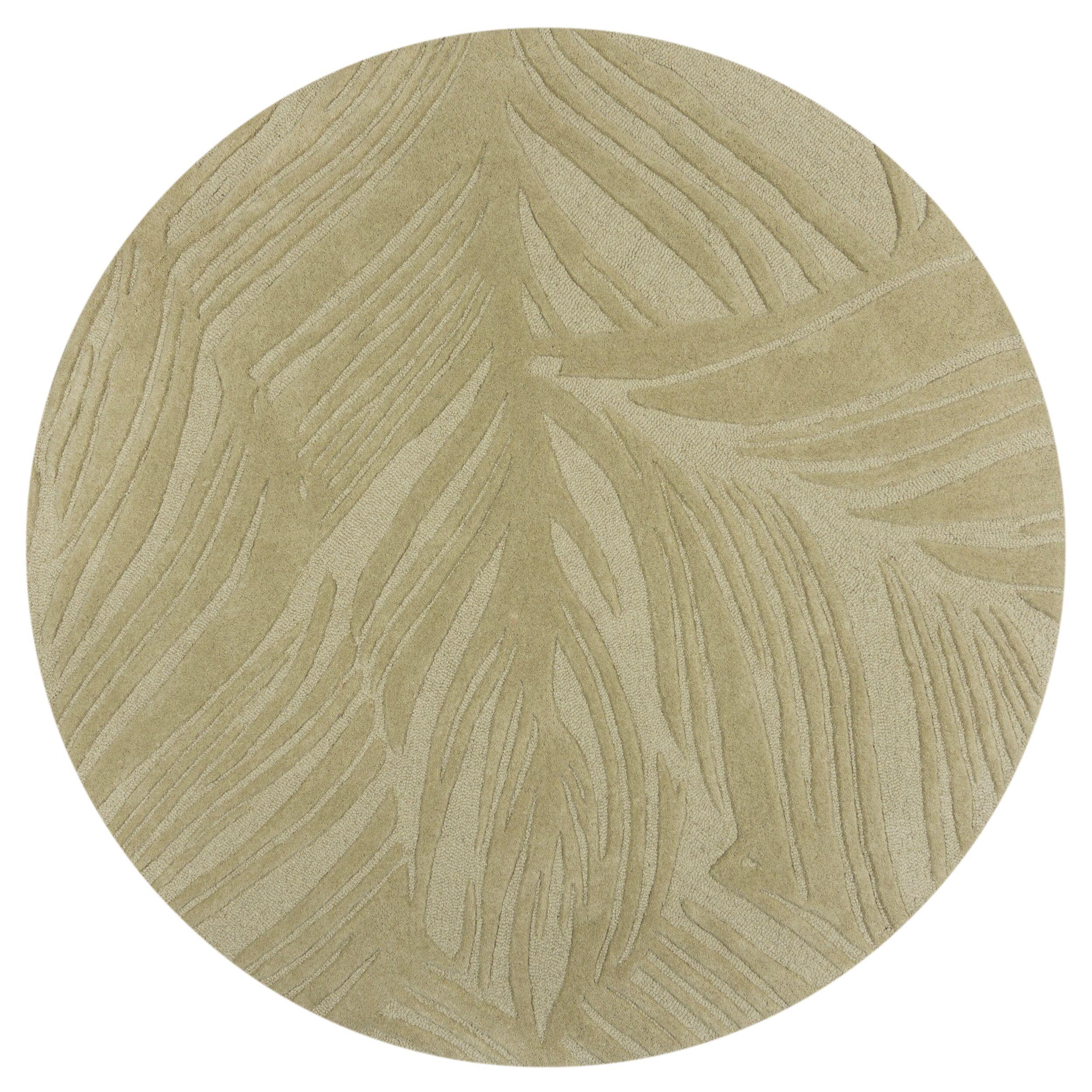 WOLLTEPPICH LEVEN, floral, Grün-Beige, Ø 160 cm - Grün, Textil (160/160cm) - KADIMA DESIGN