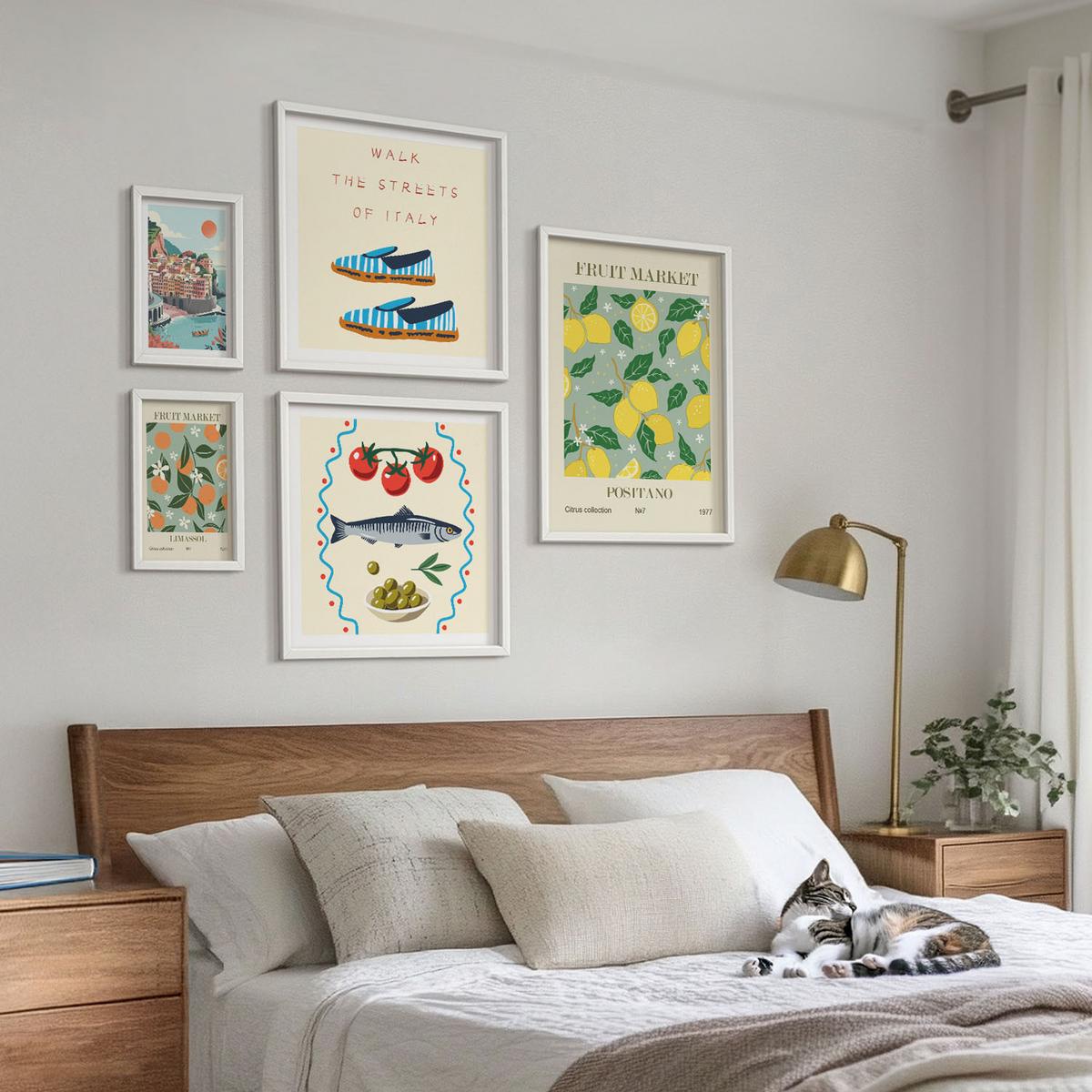 BILDER SET 5er Set - 50x50 cm & 20x30 cm & 40x60 cm Weißer Rahmen - Italienische Poster mit Fruchtmotiven - Weiß, Kunststoff (40/60cm) - TULUP