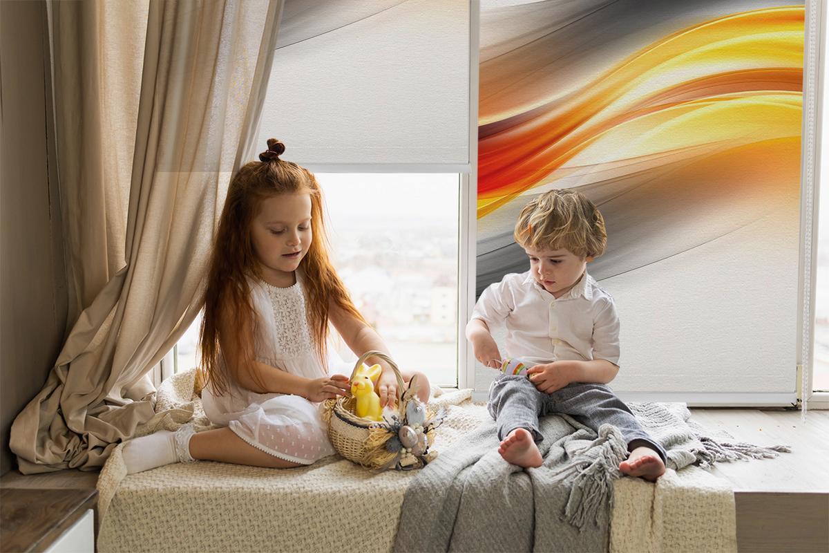 INNENROLLO - Fensterrollo - Rollo - 110x140 cm - Orange Waves - Orange, Kunststoff (110/140/0.5cm) - TULUP