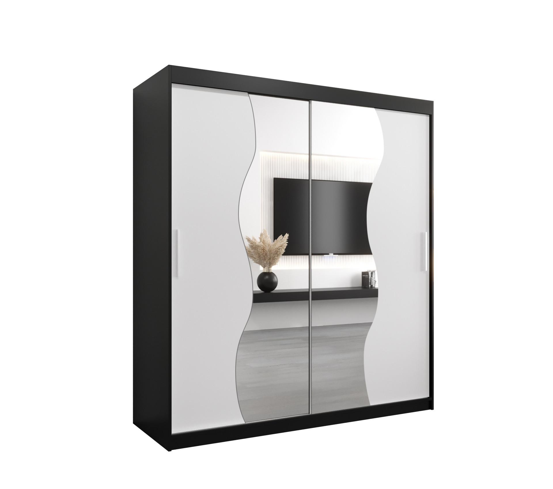 SCHWEBETÜRENSCHRANK 200/180/62 2-türig - Silberfarben/Schwarz, Holz/Kunststoff (180/200/62cm) - MÖBEL KRYSPOL