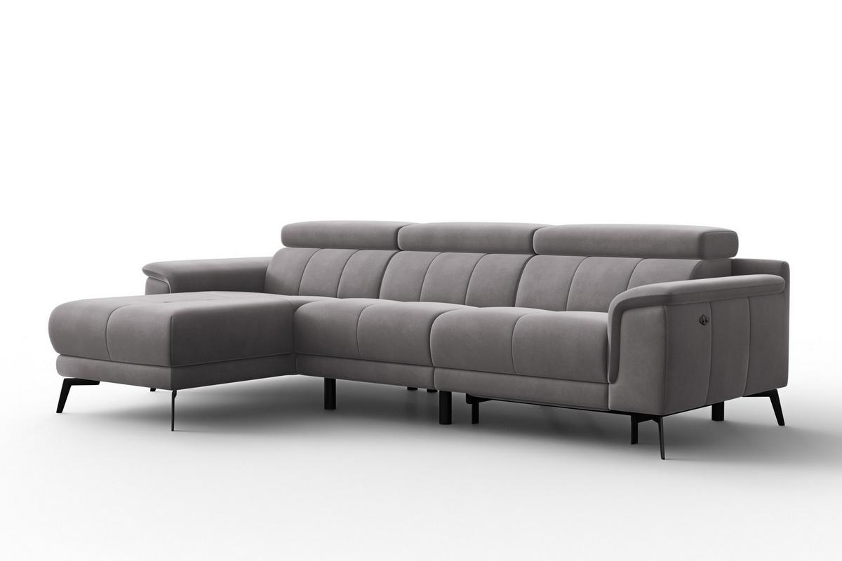 ECKSOFA FIERO 4-Sitzer LINKS, Dunkelgrauer Veloursstoff - Dunkelgrau/Schwarz, Holz/Textil (288/170cm) - Courtois Laville