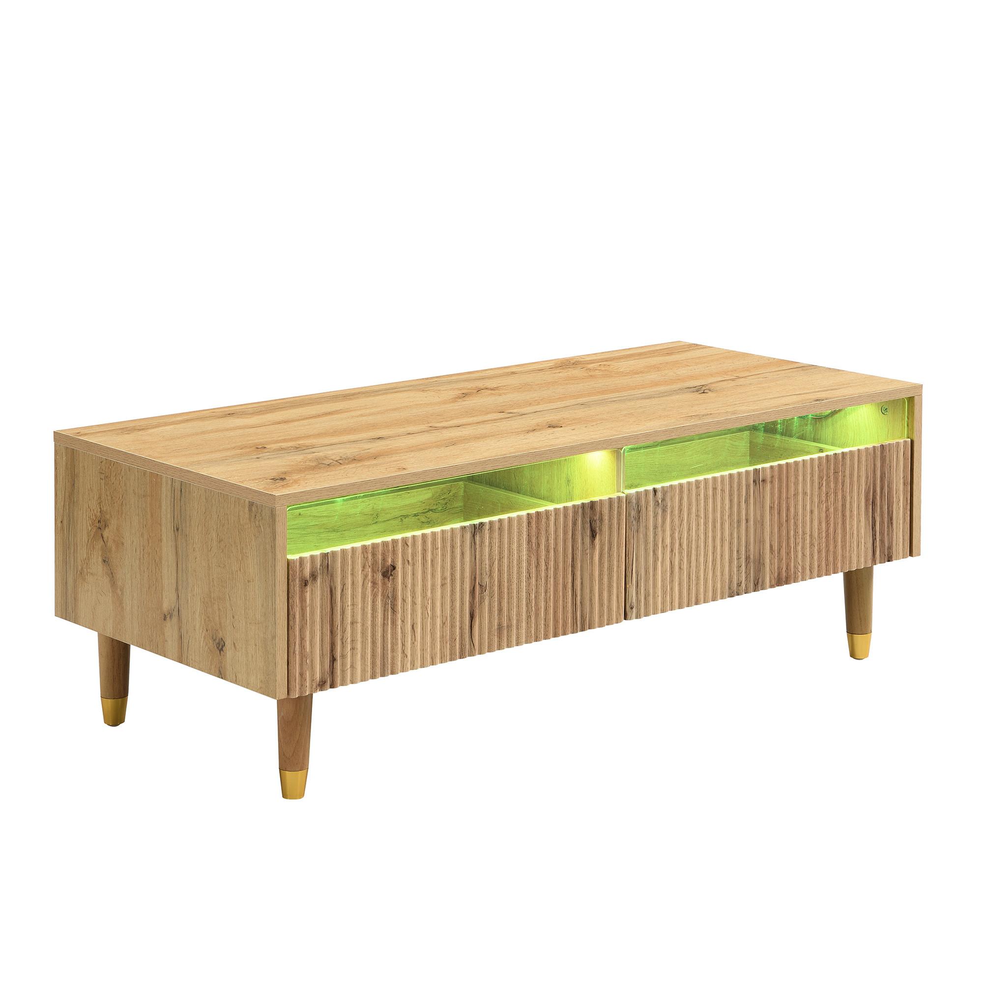 COUCHTISCH mit LED-Beleuchtung Eiche Nachbildung und 2 Schubladen - Schwarz, Holzwerkstoff/Metall (50/110/40cm) - Urban Meuble