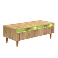 COUCHTISCH mit LED-Beleuchtung Eiche Nachbildung und 2 Schubladen - Schwarz, Holzwerkstoff/Metall (50/110/40cm) - Urban Meuble