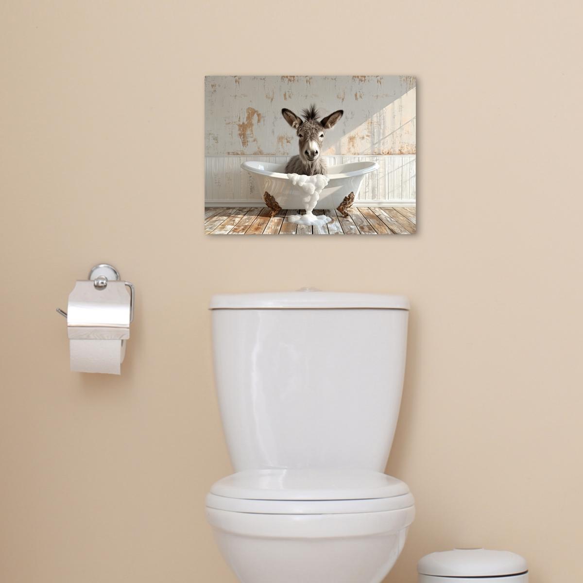 LEINWANDBILD Esel - Tiere - Badewanne - Schaumstoff Wandbild 40x30 cm - Weiß, Textil (40/30cm) - MuchoWow