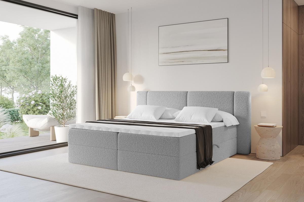 BOXBETT mit Matratze H4 - EVON - 180x200 cm Hellgrau - Hellgrau, Holzwerkstoff (180/200cm) - ALTDECOR