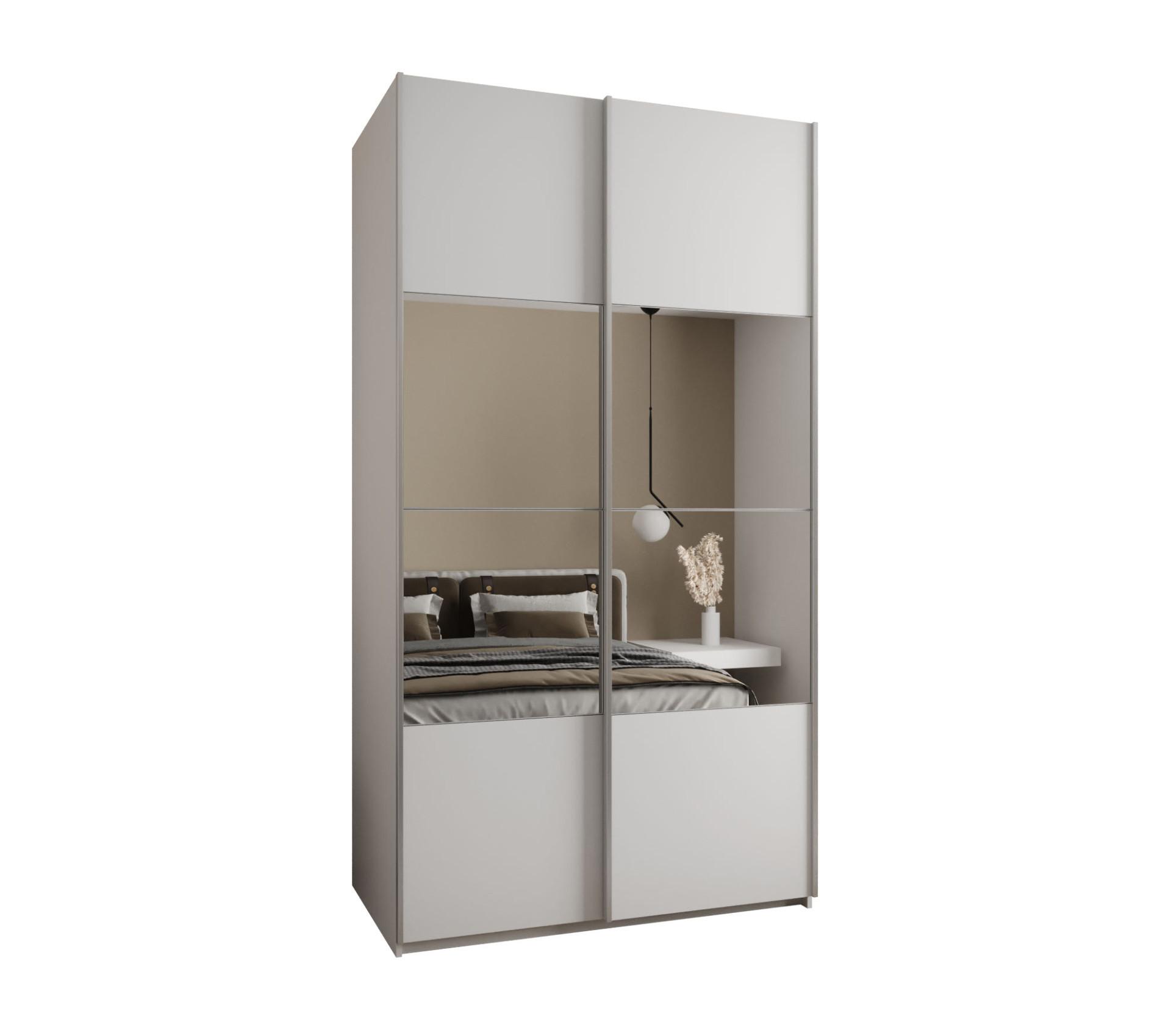 SCHWEBETÜRENSCHRANK 245,5/130/64 2-türig - Silberfarben/Weiß, Holz/Metall (130/245/64cm) - Abiks Möbel