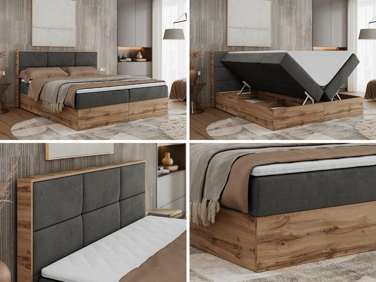BOXBETT ALBERO 2 - 140/200 Dunkelgrau Velvet - H4 - Dunkelgrau, Holz/Textil (140/200cm) - MKS