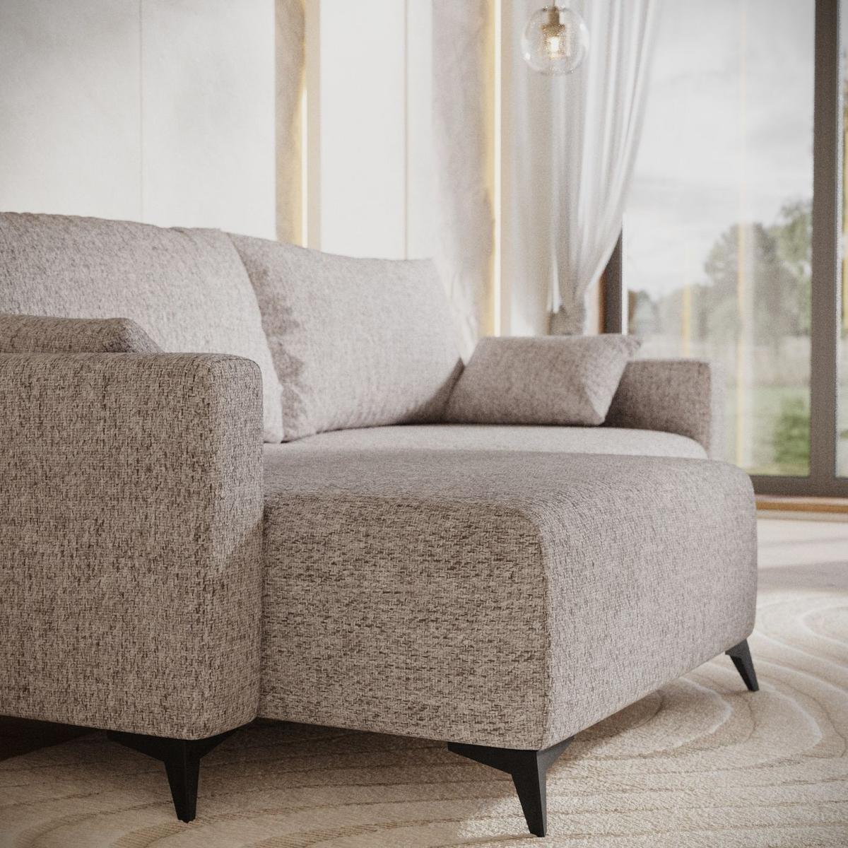ECKSOFA NUVIO mit Schlaffunktion Beige im Neve Stoff - Beige/Schwarz, Holz/Holzwerkstoff (239/148cm) - AltaBeds