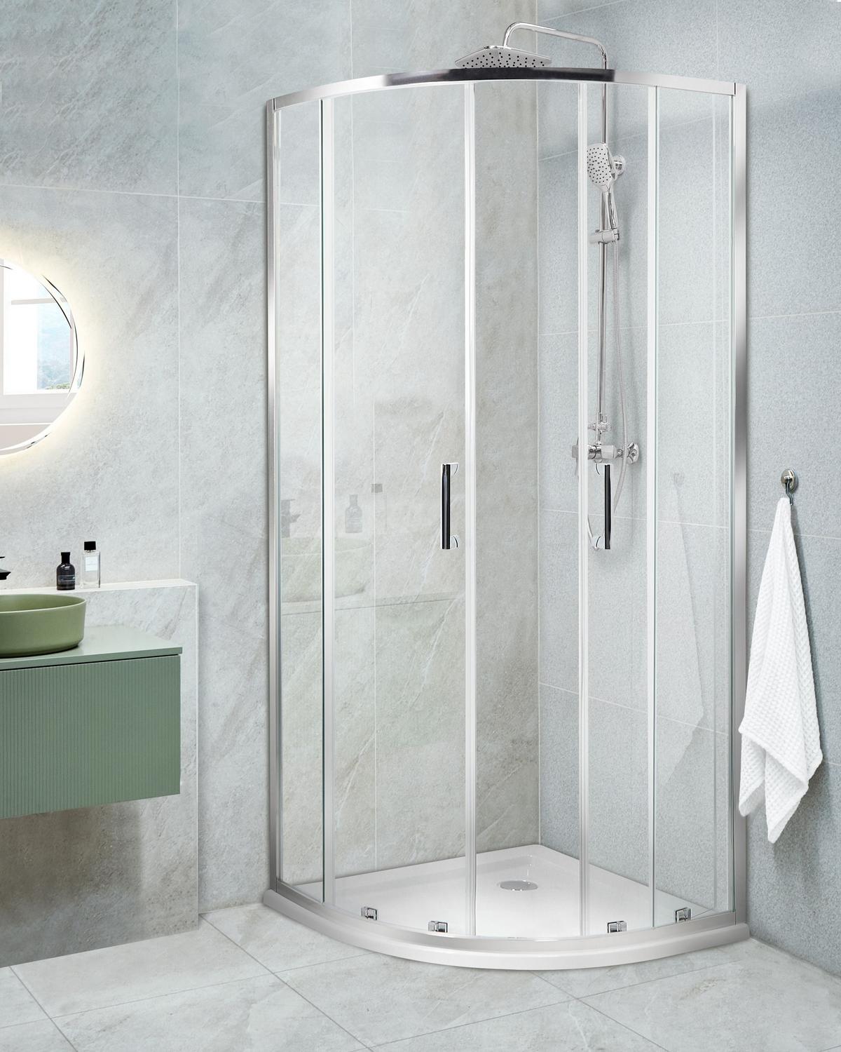 DUSCHKABINE 80/80/185 cm Silber Jukatan - Transparent/Silberfarben, Glas (80/80/185cm) - Beliani