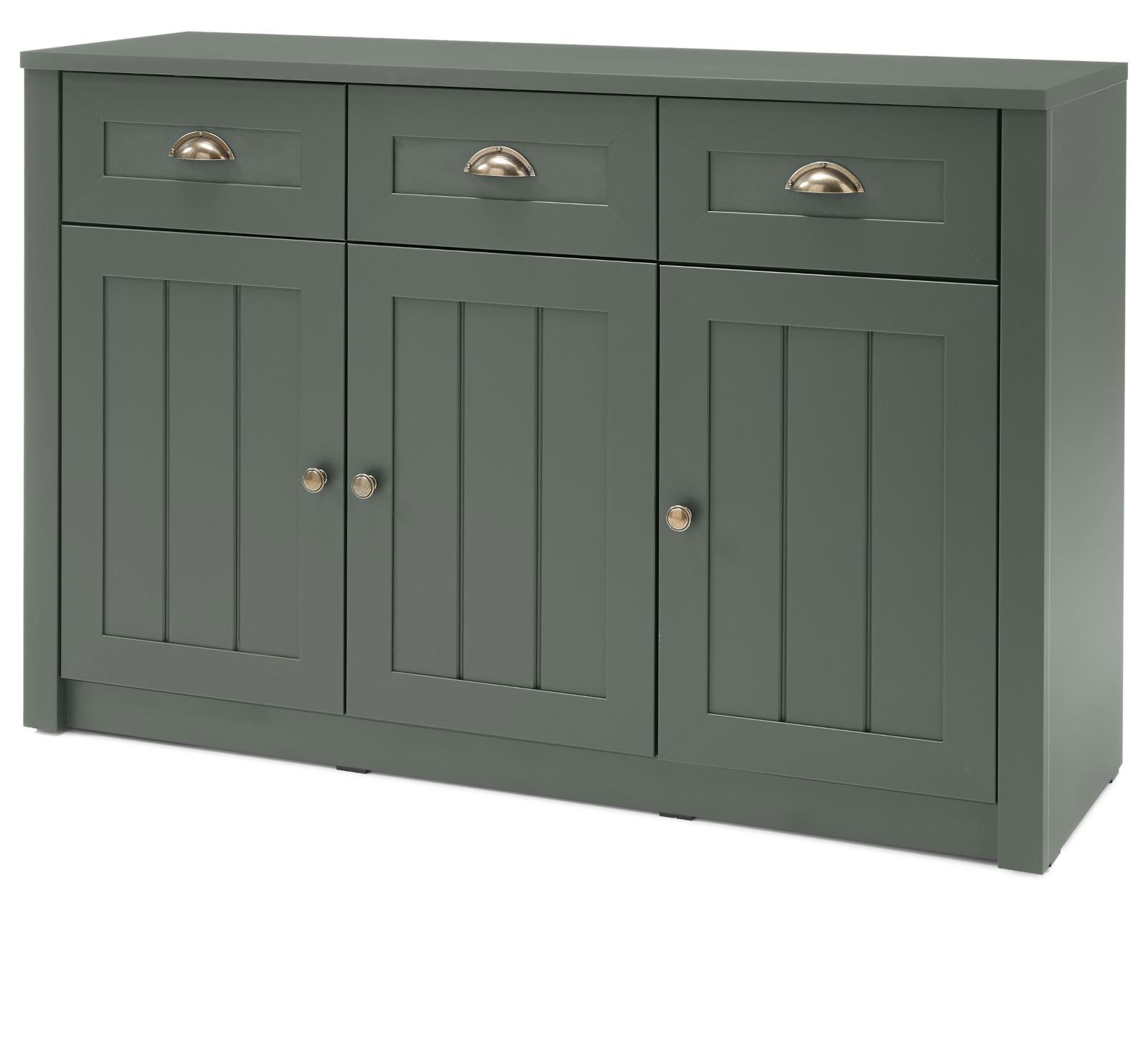 SIDEBOARD grün Landhaus 130 x 86 cm, Kommode mit viel Stauraum - Chromfarben/Schwarz, Holzwerkstoff/Kunststoff (130/86/43cm) - Furn.Design