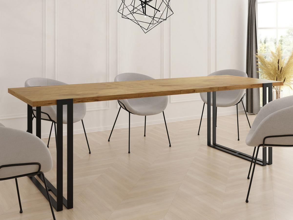 ESSTISCH Marco rechteckig ausziehbar, Lancelot Eiche 120-220/80/76 cm - Eichefarben/Schwarz, Holzwerkstoff/Metall (80/220/76cm) - WFL GROUP