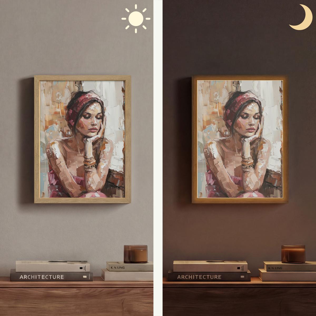 WANDLEUCHTE MIT AKKU Frau - Lackierung - Porträt - Modern 30x40 cm - Braun, Holzwerkstoff (30/40/8cm) - OnlyWow