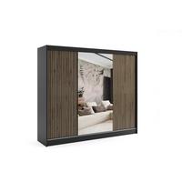 KLEIDERSCHRANK VILAN mit Spiegel - 250 cm - Schwarz|Eiche Wotan - Eiche Wotan/Schwarz, Holzwerkstoff (250/215/61cm) - ALTDECOR
