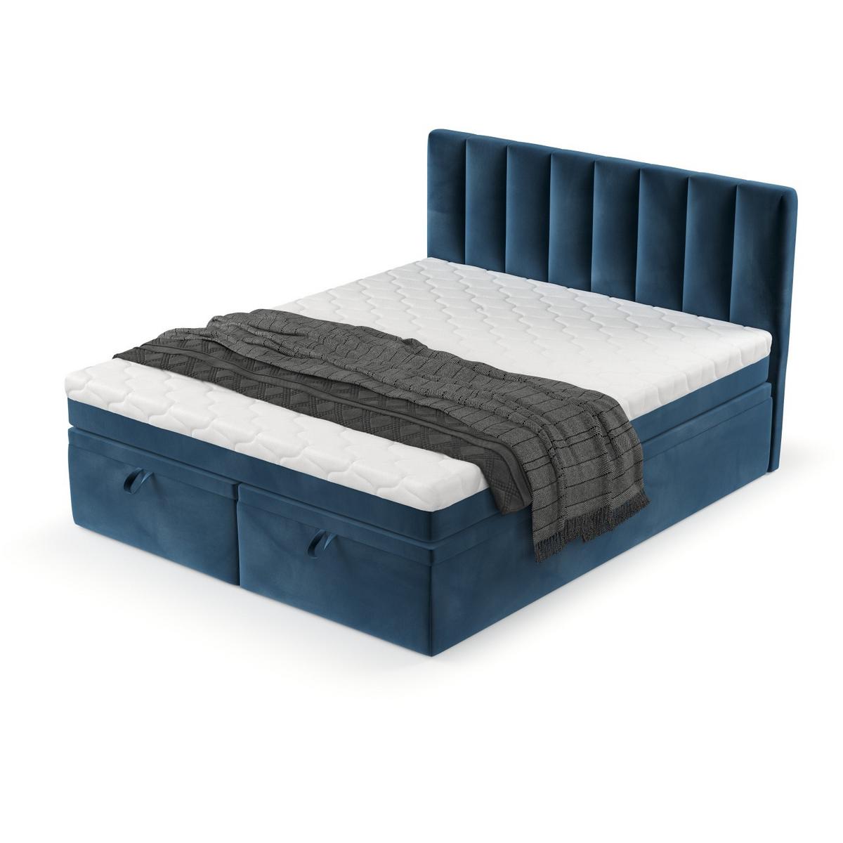 BOXBETT Lume 180/200 cm Dunkelblau im Kronos Stoff - Schwarz/Dunkelblau, Holz/Holzwerkstoff (180/200cm) - AltaBeds