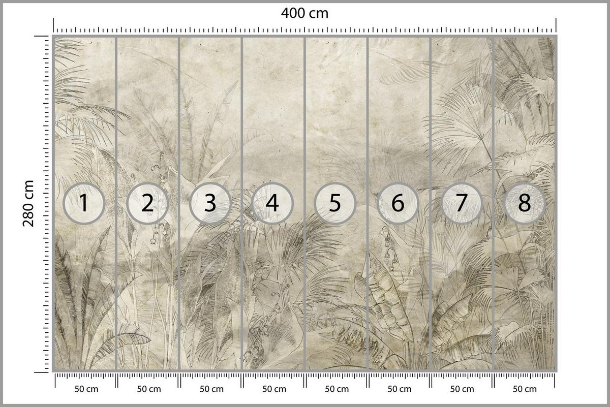 FOTOTAPETE für Schlafzimmer Vintage Botanische Blätter Tropisch 400x280 - Beige/Braun, Papier (400/280cm) - Muralo