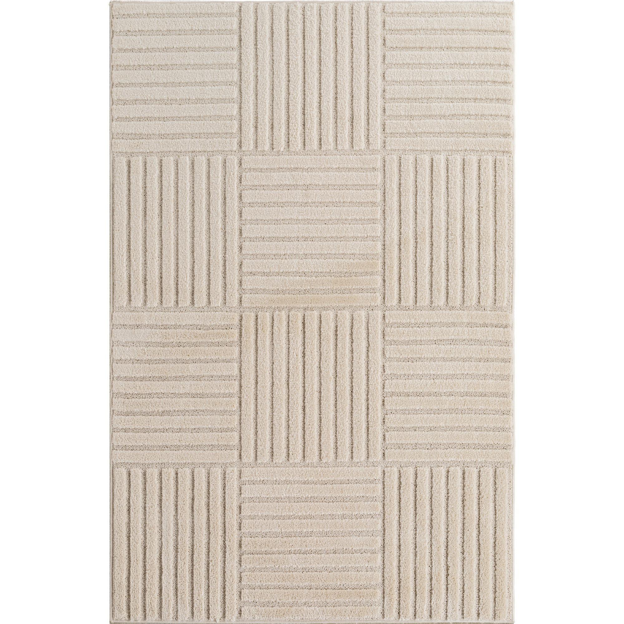 TEPPICH Hochflor RIGI in Creme, mit Cord-Streifen-Patchwork, 200 x 290 cm - Beige, Textil (290/200cm) - KADIMA DESIGN