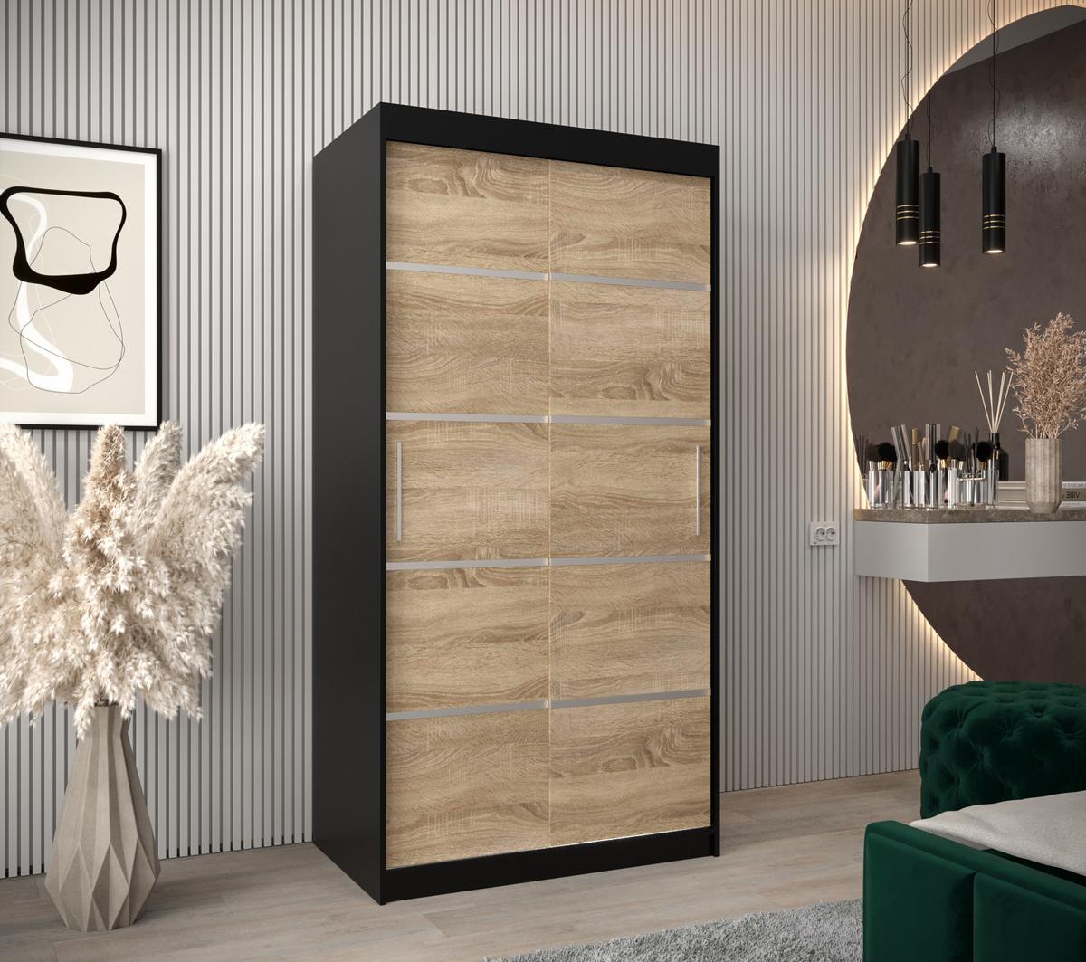 SCHWEBETÜRENSCHRANK 200/100/62 2-türig - Silberfarben/Schwarz, Holz/Kunststoff (100/200/62cm) - MÖBEL KRYSPOL