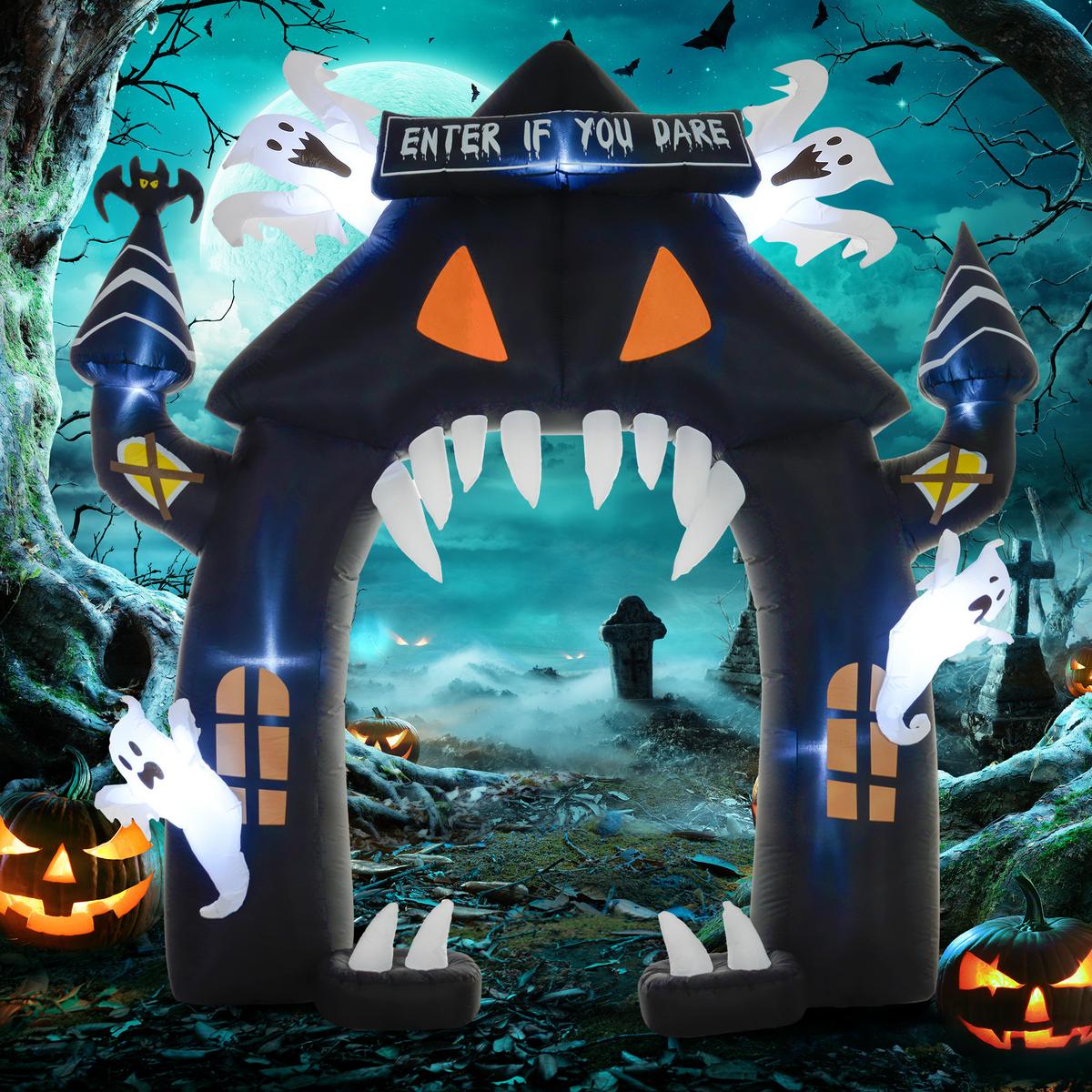 HALLOWEEN aufblasbarer Bogen, 300 cm Große Halloween-Deko mit LED-Beleuchtung - Schwarz, Kunststoff (76/300/300cm) - Outsunny