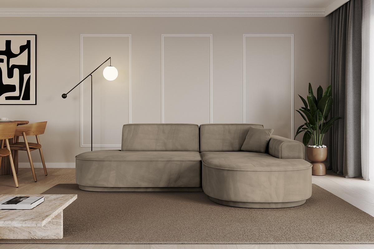 ECKSOFA Ottomane Rechts MARI-L1-v3 - 243x171x83 cm Dunkelbraun Velours - Dunkelbraun/Schwarz, Holzwerkstoff/Kunststoff (171/243cm) - ALTDECOR