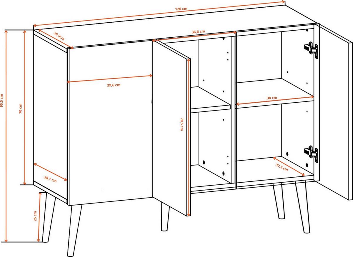 SIDEBOARD Ivy 120/95/40 in Lancelot Eiche, Schwarz - Schwarz/Eiche Artisan, Holz/Holzwerkstoff (120/95.5/39.9cm) - WFL GROUP