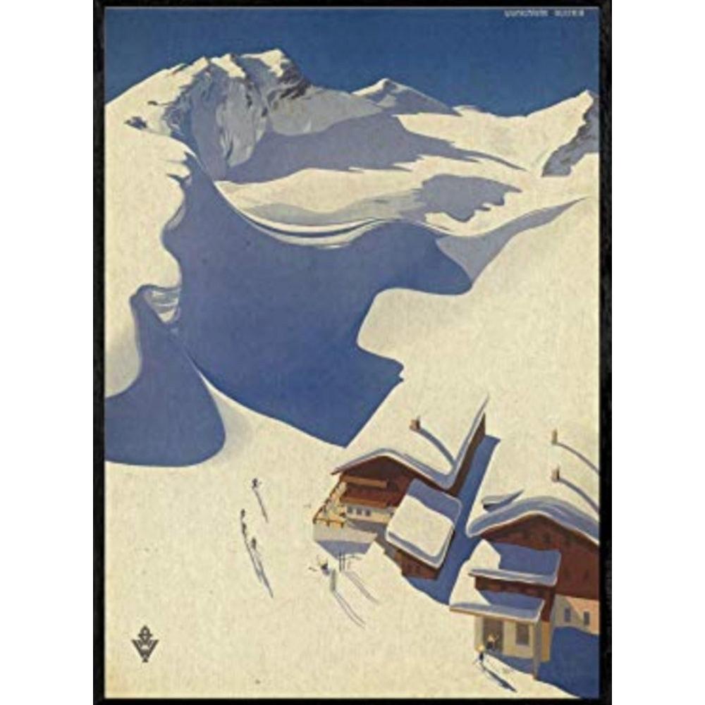 POSTER Europäische Berge Schnee Österreich A3 Schwarzer Rahmen - Schwarz, Papier (29.7/5/42cm) - Nacnic