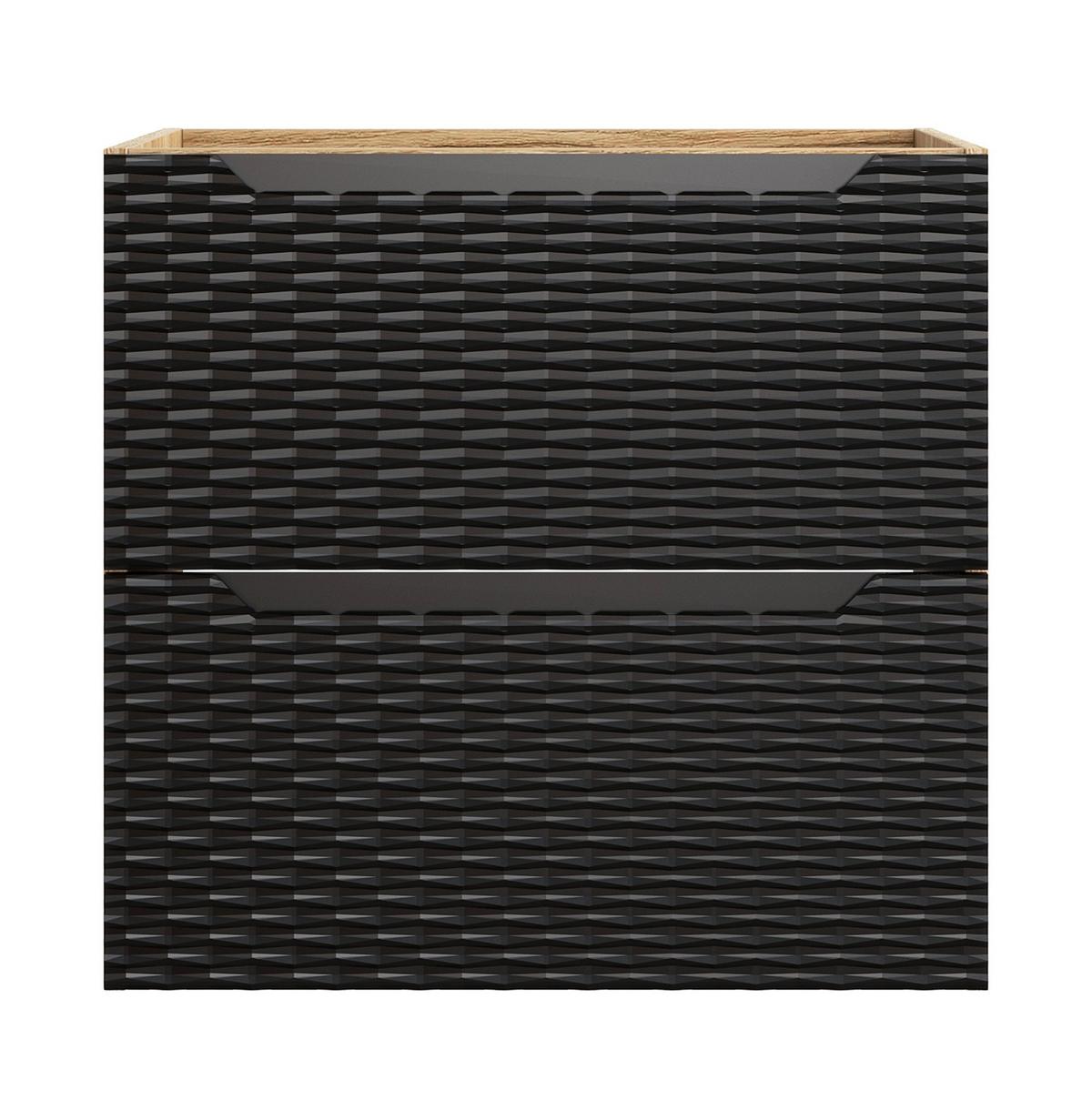 WASCHBECKENUNTERSCHRANK Ocean 2 Schubladen Schwarz Matt mit Eiche - 60 x 46 x 59 cm - Eichefarben/Schwarz, Holz (60/59/46cm) - Badplaats