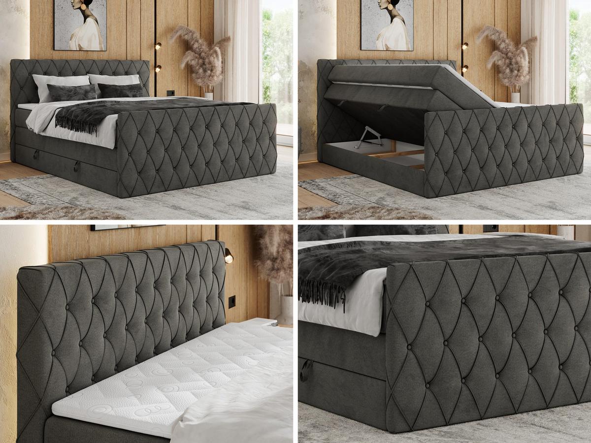 BOXSPRINGBETT MIREN KING DUO 200/200 Dunkelgrau Velvet - H3 - Hellgrau, Holz/Textil (200/200cm) - MKS