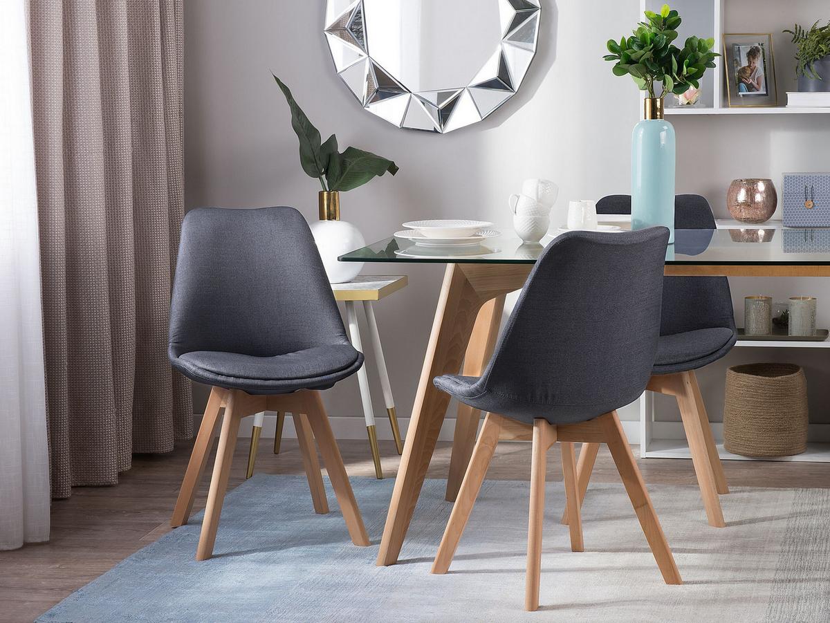 ESSZIMMERSTUHL 2er-Set Polsterbezug Grau Dakota - Grau, Holz/Textil (47/84/43cm) - Beliani