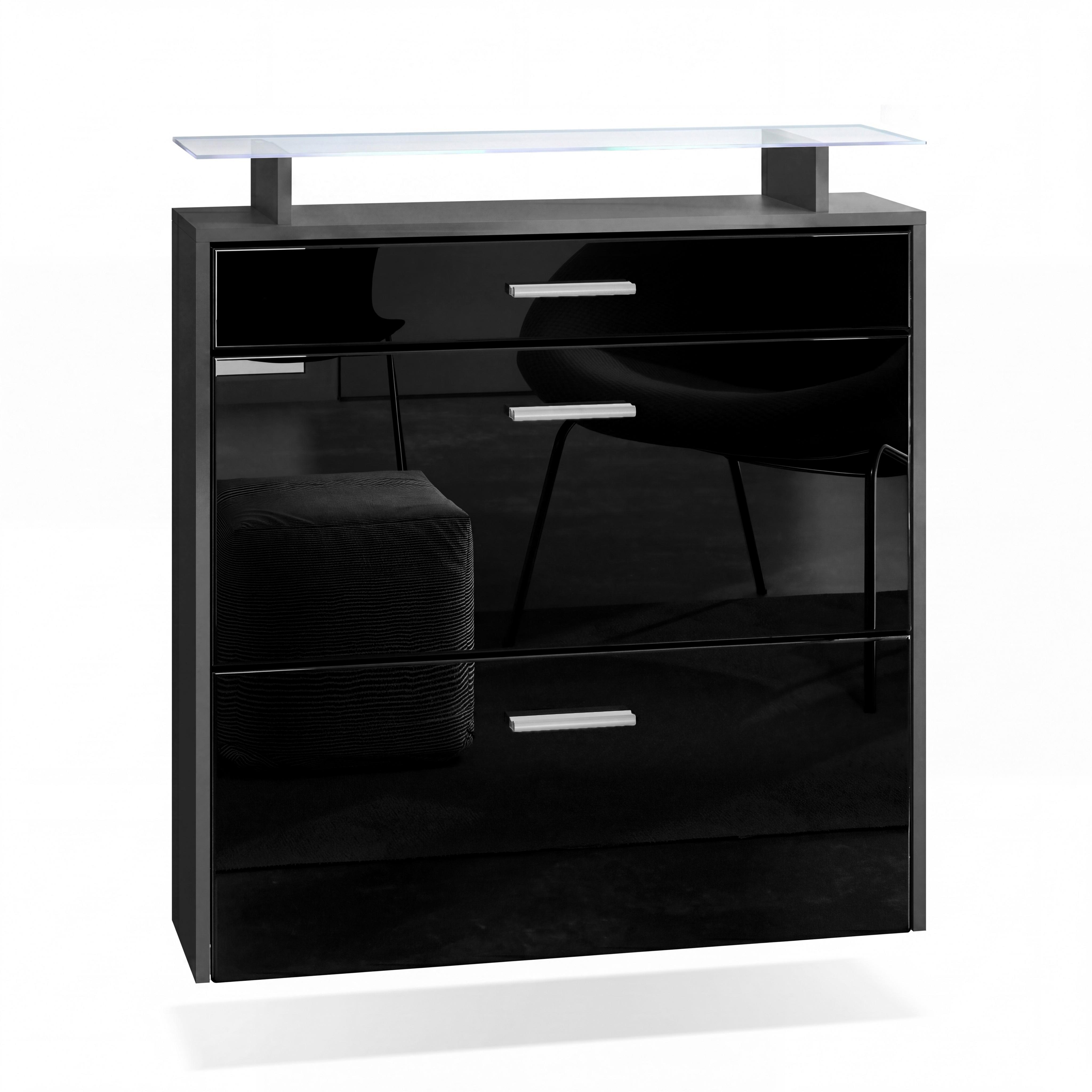SCHUHSCHRANK Malea Fronten in Schwarz Hochglanz - Schwarz Hochglanz, Holzwerkstoff (89/96/23cm) - Vladon