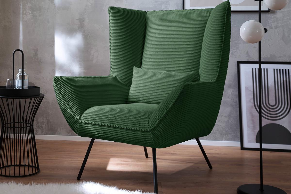 SESSEL IVA Smaragdgrün Cord - Smaragdgrün/Schwarz, Textil/Metall (90/112/94cm) - KAWOLA