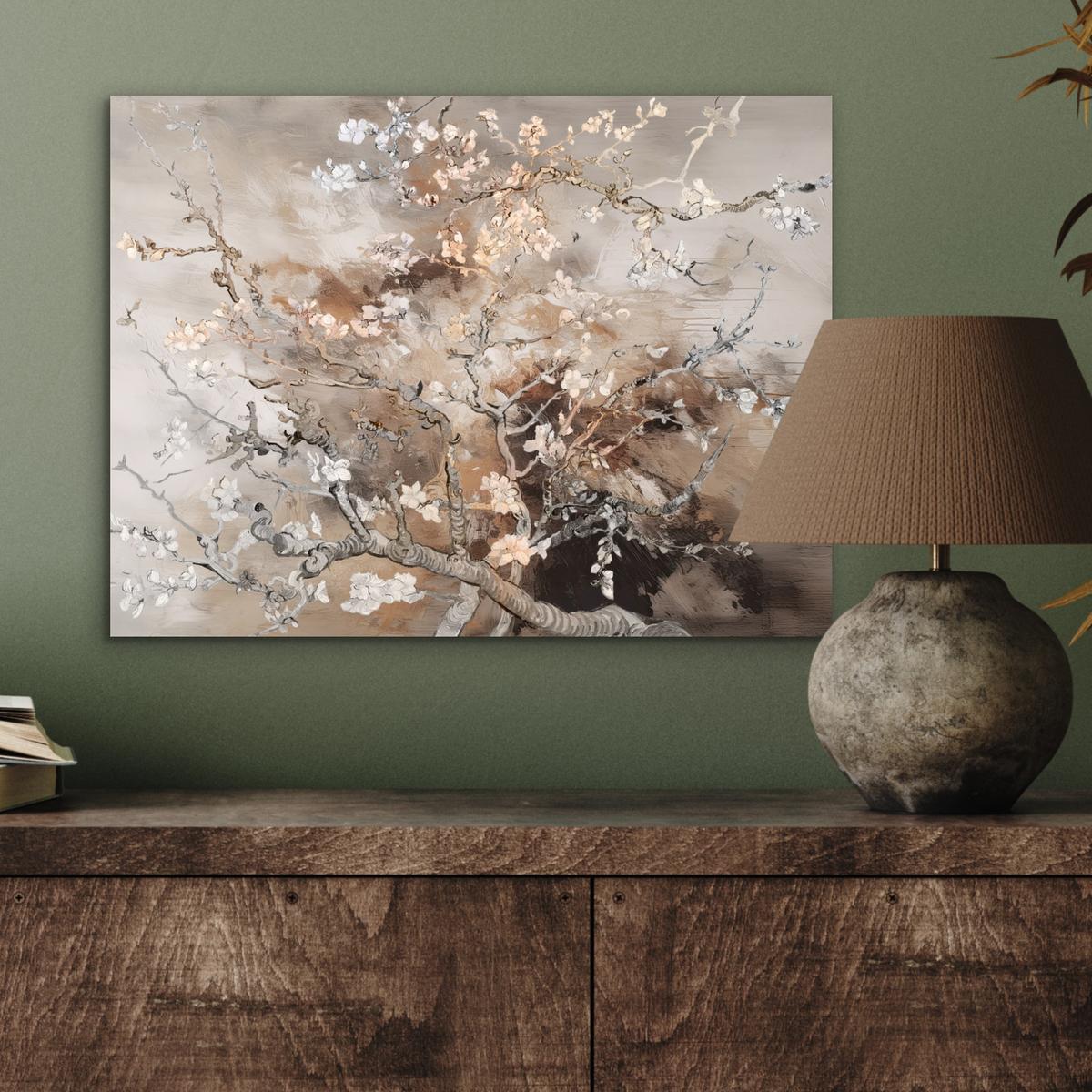 METALLBILD Mandelblüte - Kunst - Van Gogh - Beige - Abstrakt 40x30 cm - Braun, Metall (40/30cm) - MuchoWow