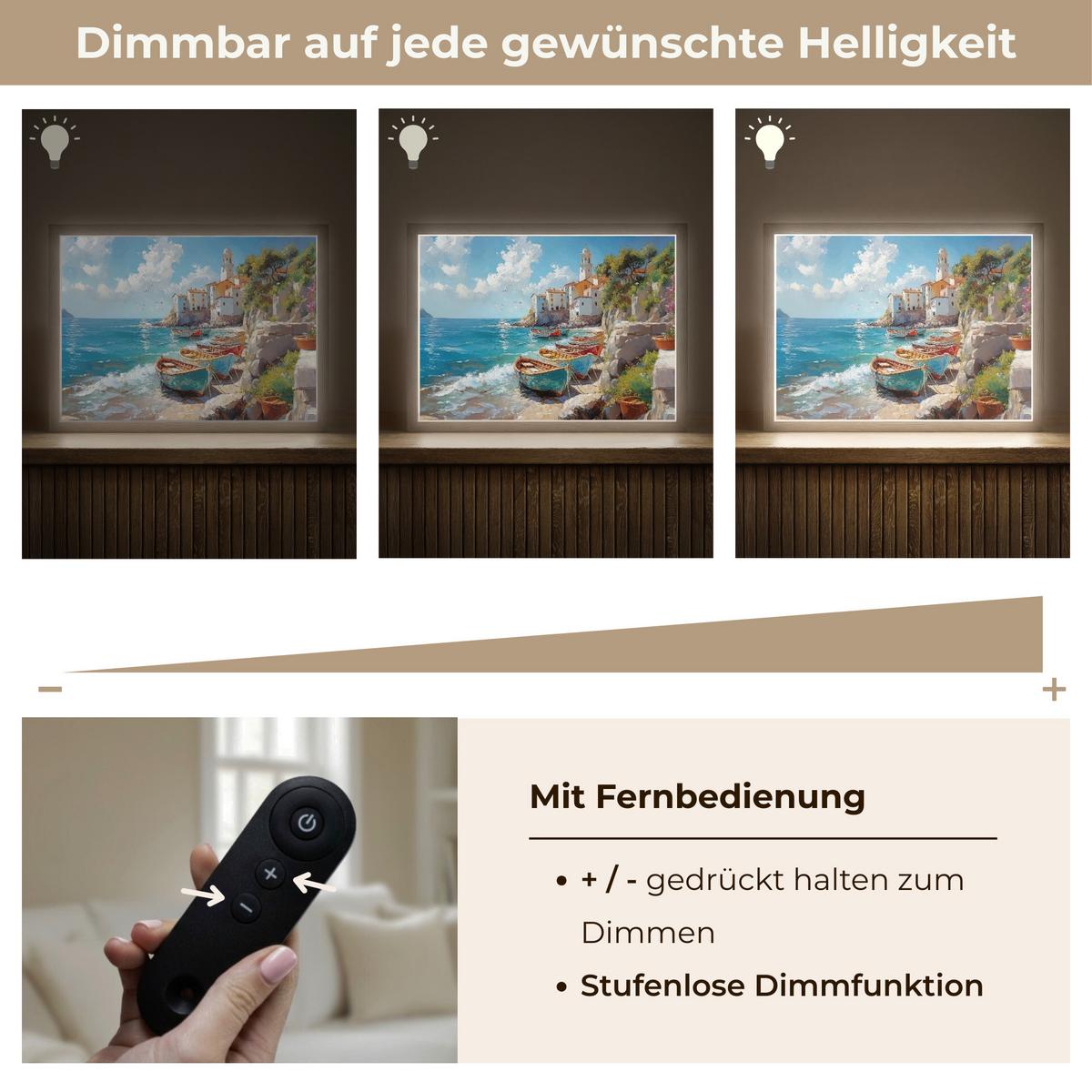 WANDLEUCHTE MIT AKKU Boote - Felsen - Meer - Sonne 40x30 cm - Blau, Holzwerkstoff (40/30/8cm) - OnlyWow