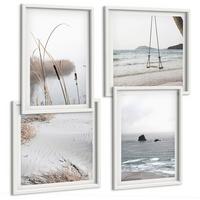 BILDER SET 4er Set - 50x50 cm & 40x60 cm Weißer Rahmen - Vegetation am Wasser im Sommer - Weiß, Kunststoff (50/50cm) - TULUP