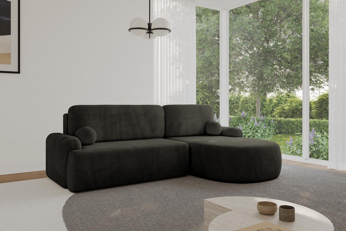 ECKSOFA mit Schlaffunktion und Bettkasten LIRA-L - 264x172x89 Schwarz - Schwarz, Holzwerkstoff/Textil (172/264cm) - ALTDECOR