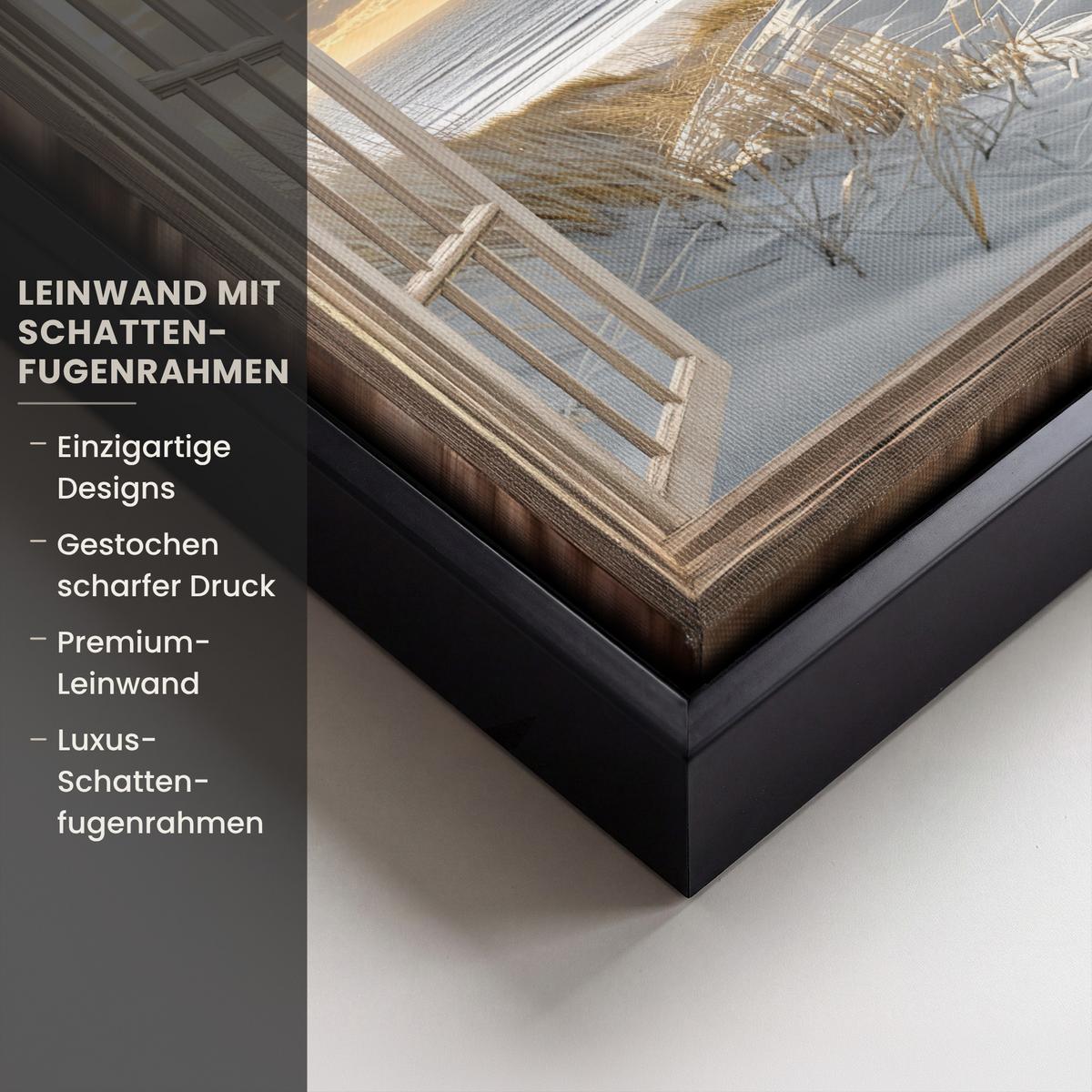 LEINWAND Bilder mit Rahmen - Ausblick - Strand - Dünen - Meer - Natur - 20x20 - Sandfarben, Textil (20/20cm) - MuchoWow
